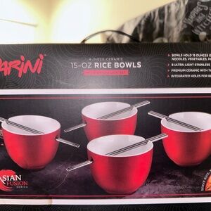 Arini Red Ceramic Rice Bowls Set